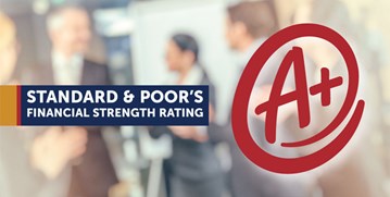 Red A+ symbol next to text reading "Standard & Poor's financial strength rating."