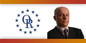 ORT logo with image of bald white man in suit.