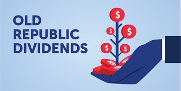 A hand holding a small tree with dollar signs on the leaves, next to the text "Old Republic Dividends."