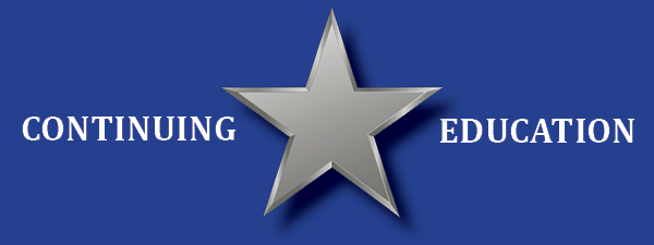an image with text saying Continuing Education with a silver star in between Continuing and Education