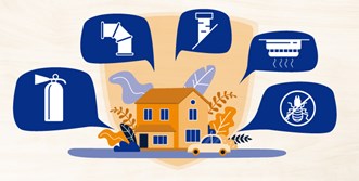 an image of a house with various home maintenance icons 