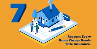 an image of two people shaking hands in front of a house on top of a tablet screen with the text " Reasons Every Home Owner Needs Title Insurance"