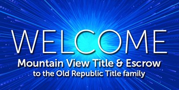 White text reading "WELCOME Mountain View Title Escrow" on blue background.