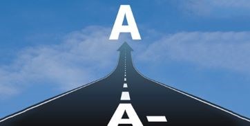 Graphic of a road shaped like an arrow heading into the distance, from an A- to an A.